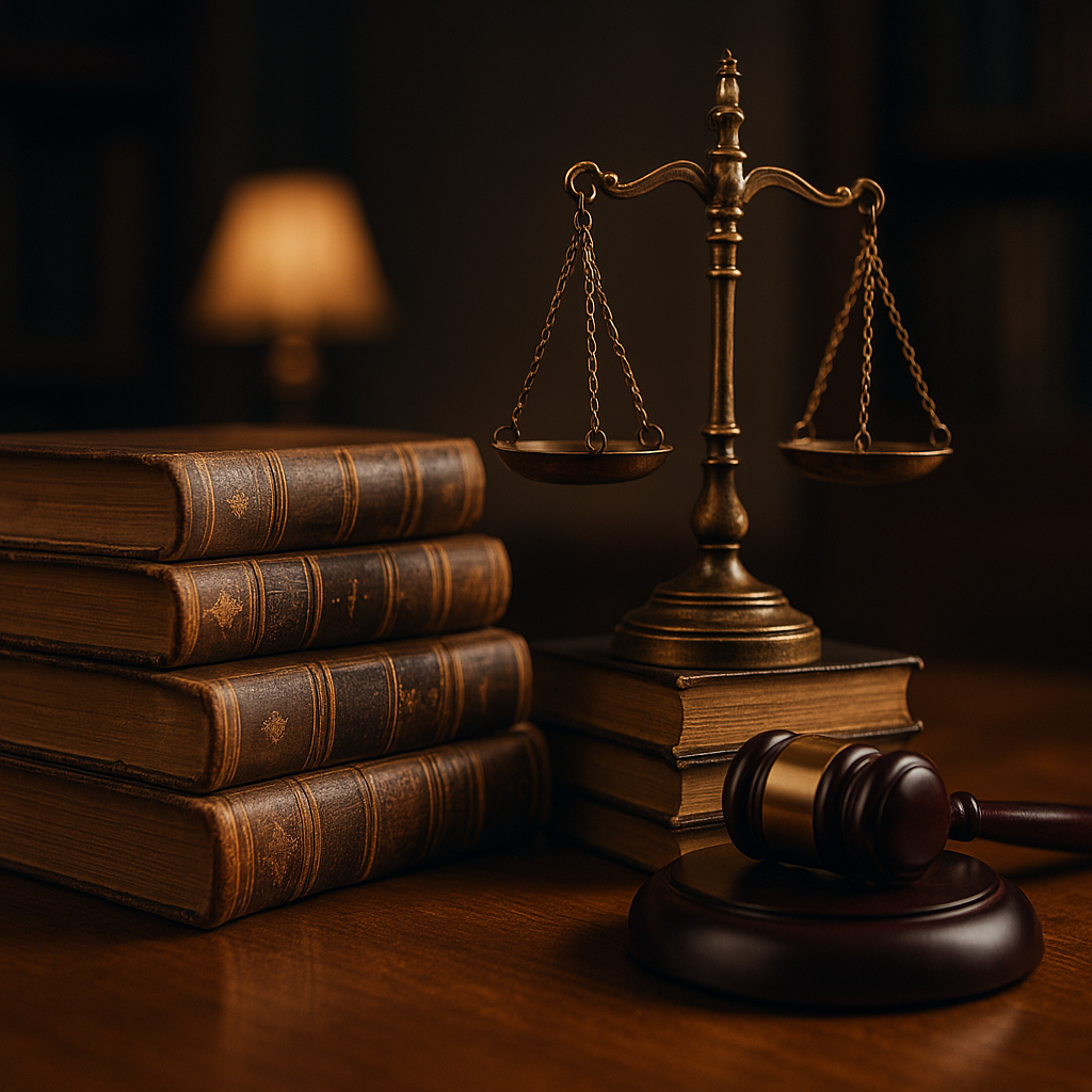 Balanza y libros de la justicia en una mesa